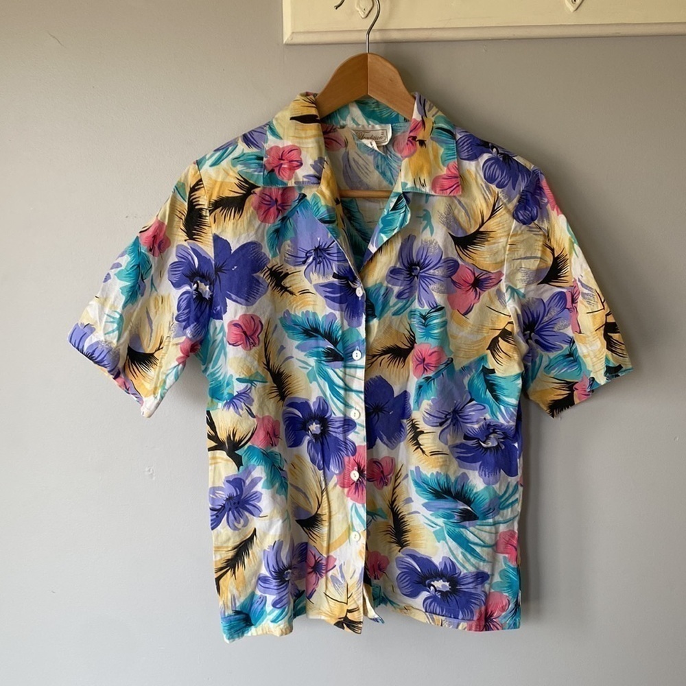 Vintage button front tropical eclectic grandpa top